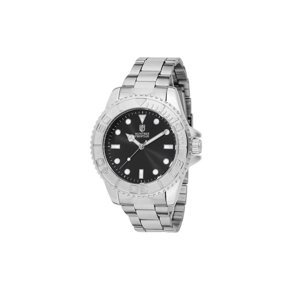 Montres Prestige MPW-0267 Mens Silver Tone Stainless Steel Black Dial Watch